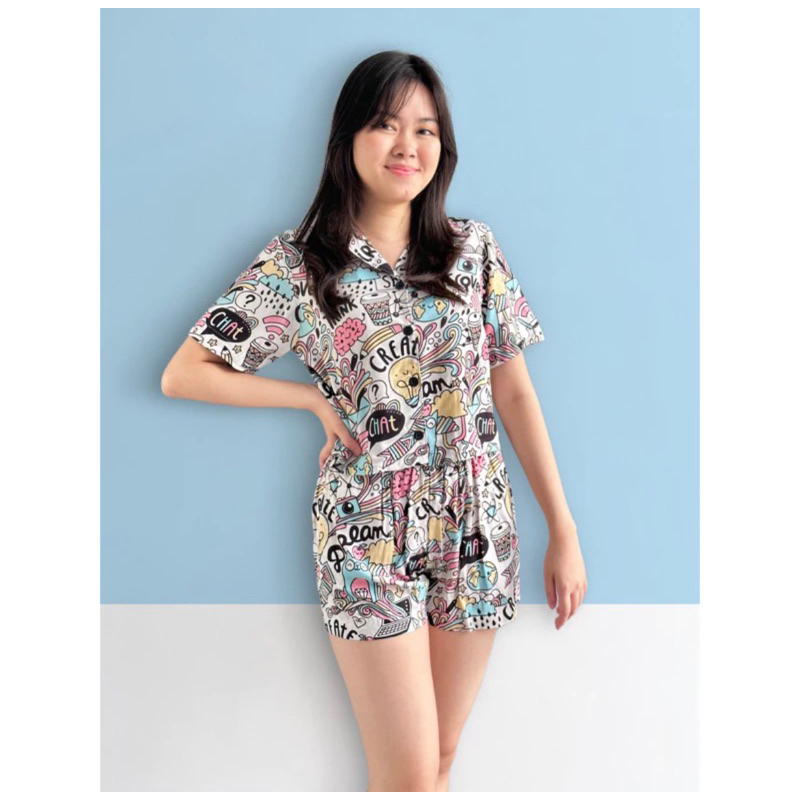 Setelan Baju Tidur Piyama Wanita Crop RAYON PREMIUM