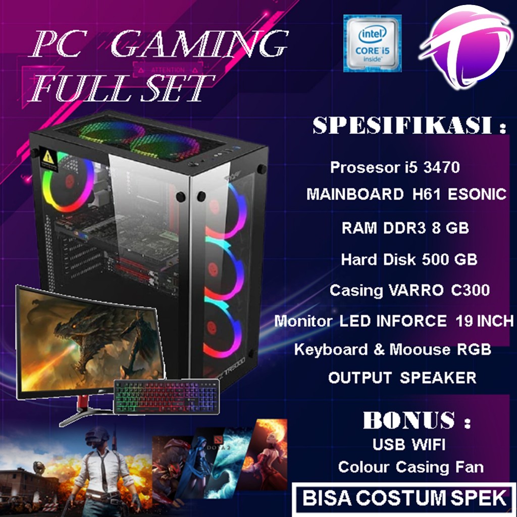 Pc Komputer Rakitan Cpu Gaming Full Set Murah Core I5 3470 Fullset 3 Jutaan Editing