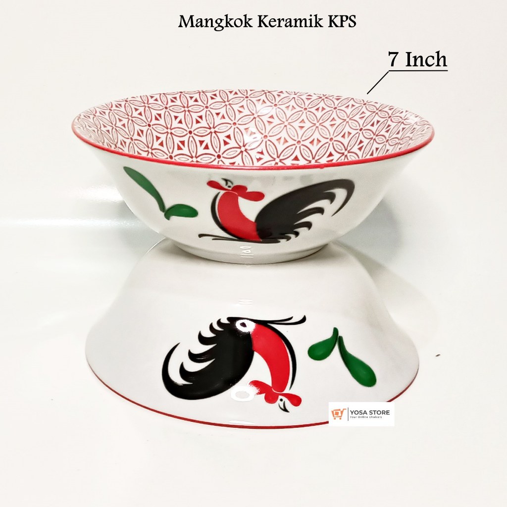 Mangkok Keramik Mie Ayam Bakso Motif Ayam KPS 7 Inch Kedaung - 1 Pc