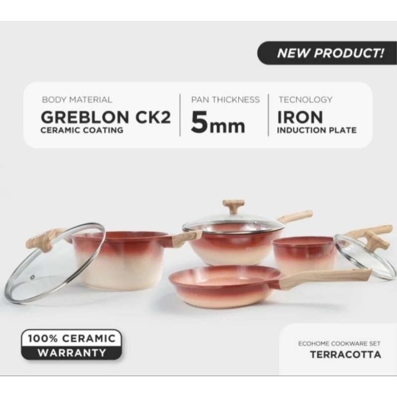 Ecohome Cookware Set Greblon CK2 Ceramic Coating 1set