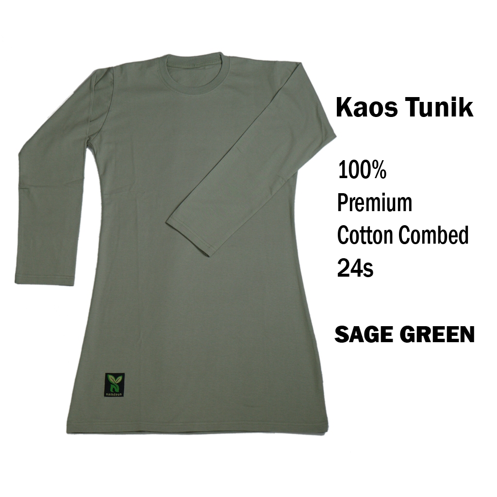 kaos polos tunik muslimah lengan panjang SAGE GREEN combed 24s