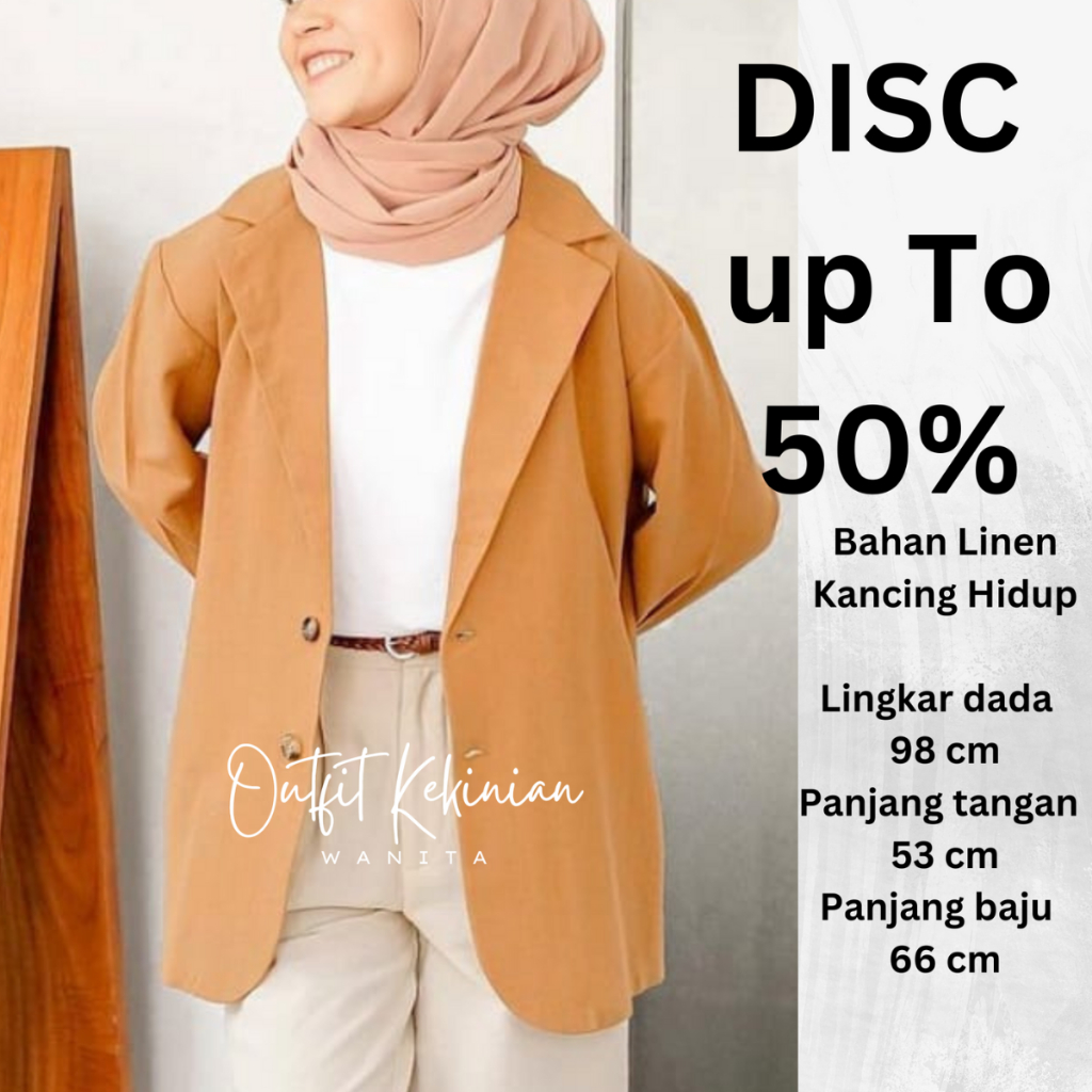 Blazer Wanita Outer Linen Atasan Linen Korean Panjang Blazer Wanita Korea Korean Style Kekinian