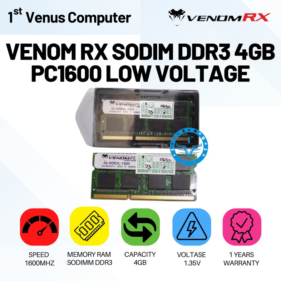 MEMORY LAPTOP VENOM RX SODIM DDR3 4GB PC1600 LOW VOLTAGE / VENOM SODIM DDR3 4GB PC1600 / MEM23-VEN /