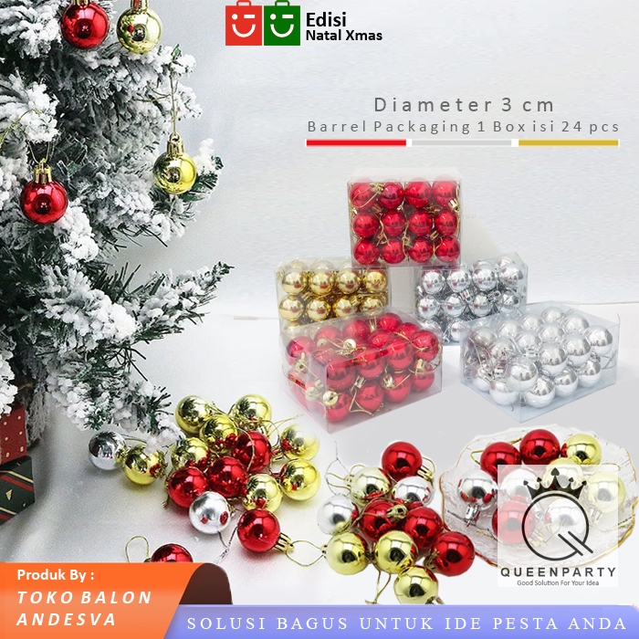 bola natal 3 cm isi 24 / hiasan gantung bola pohon natal / bola natal / hiasan natal bola