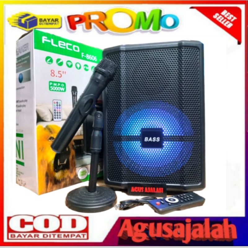 COD speaker bluetooth karaoke 8,5inch bonus mic wireless 5000 WATT FLECO F8606 LED AB SPEAKER BLUETO
