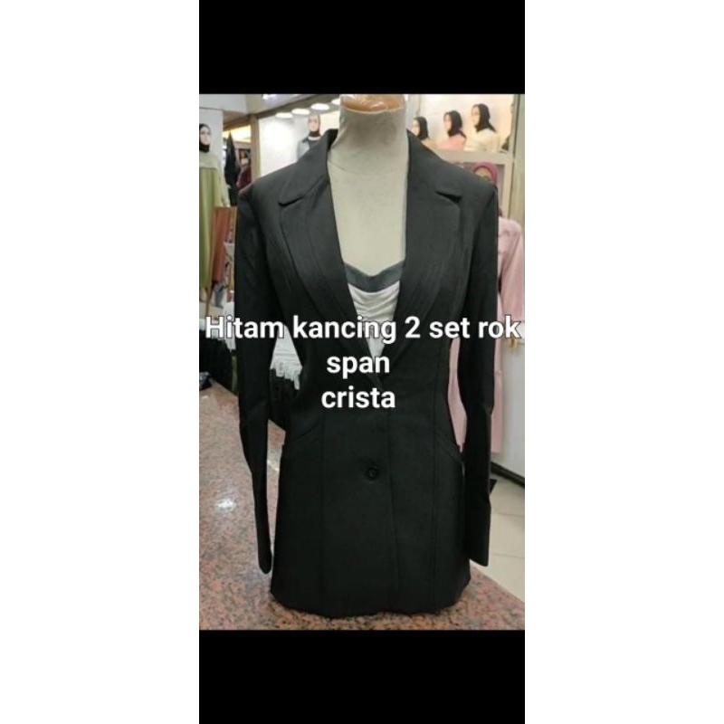 blazer hitam  kancing 2 set rok span