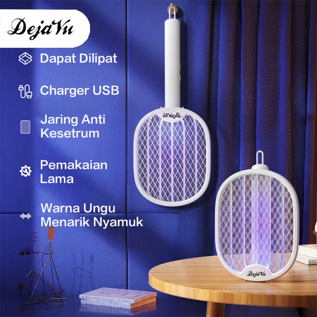 Dejavu Raket Nyamuk Elektrik Pembunuh Nyamuk Listrik Mosquito Killer LED Light Rechargeable Alat Pem