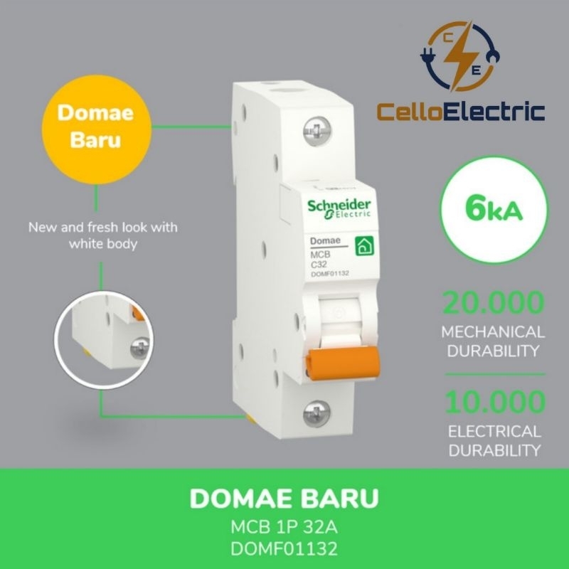 MCB Schneider 2a 4a 6a 10a 16a 20a 25a 32a 40a - MCB 1 Phase Schneider Domae Ori