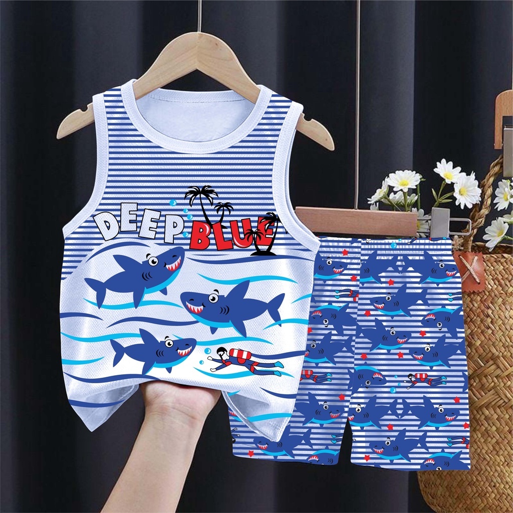 Singlet Baju Anak Setelan Ikan Hiu Full Print