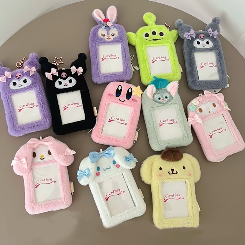 Kawaii Sanrio Plush Card Holder Dengan Gantungan Kunci Kartun Kuromi Card Bag idol Photocard Pelindu