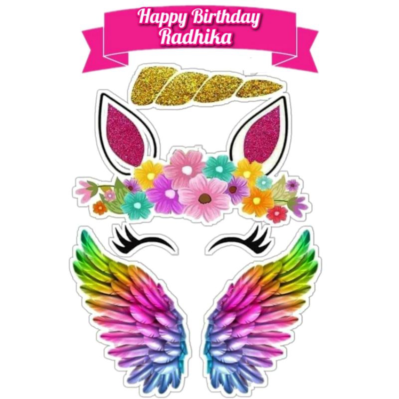Topper kue cake unicorn tanduk sayap free nama dan ucapan
