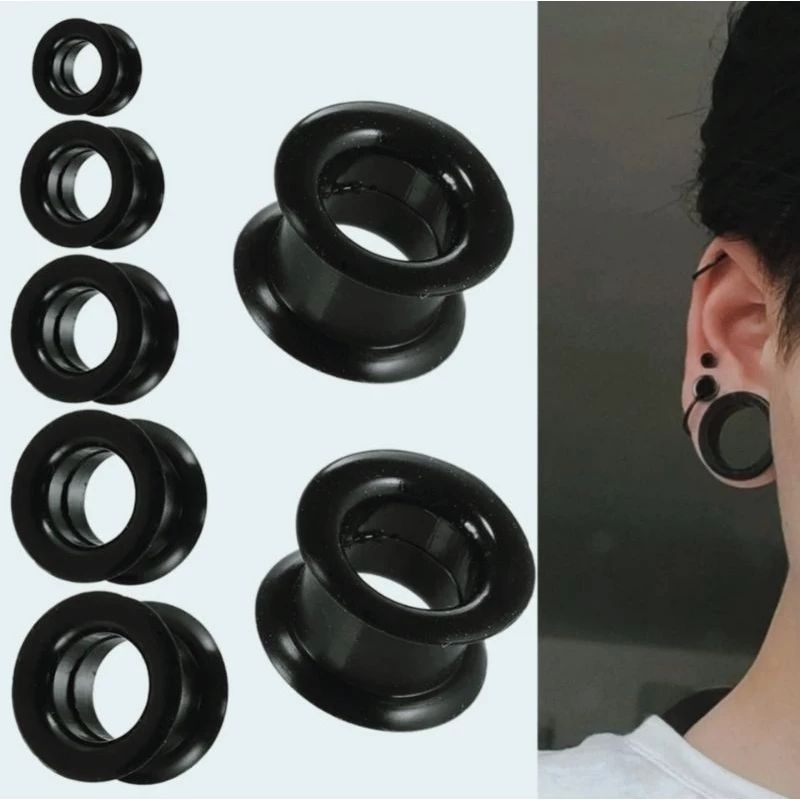 PIERCING KARET HITAM / EAR PLUG SILICON / PIERCING SILIKON / PLONG KARET