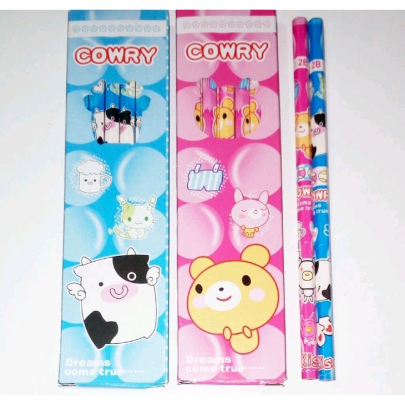 

1Lusin Pensil 2B Fancy Motif Cowry Biru/Pink Mix