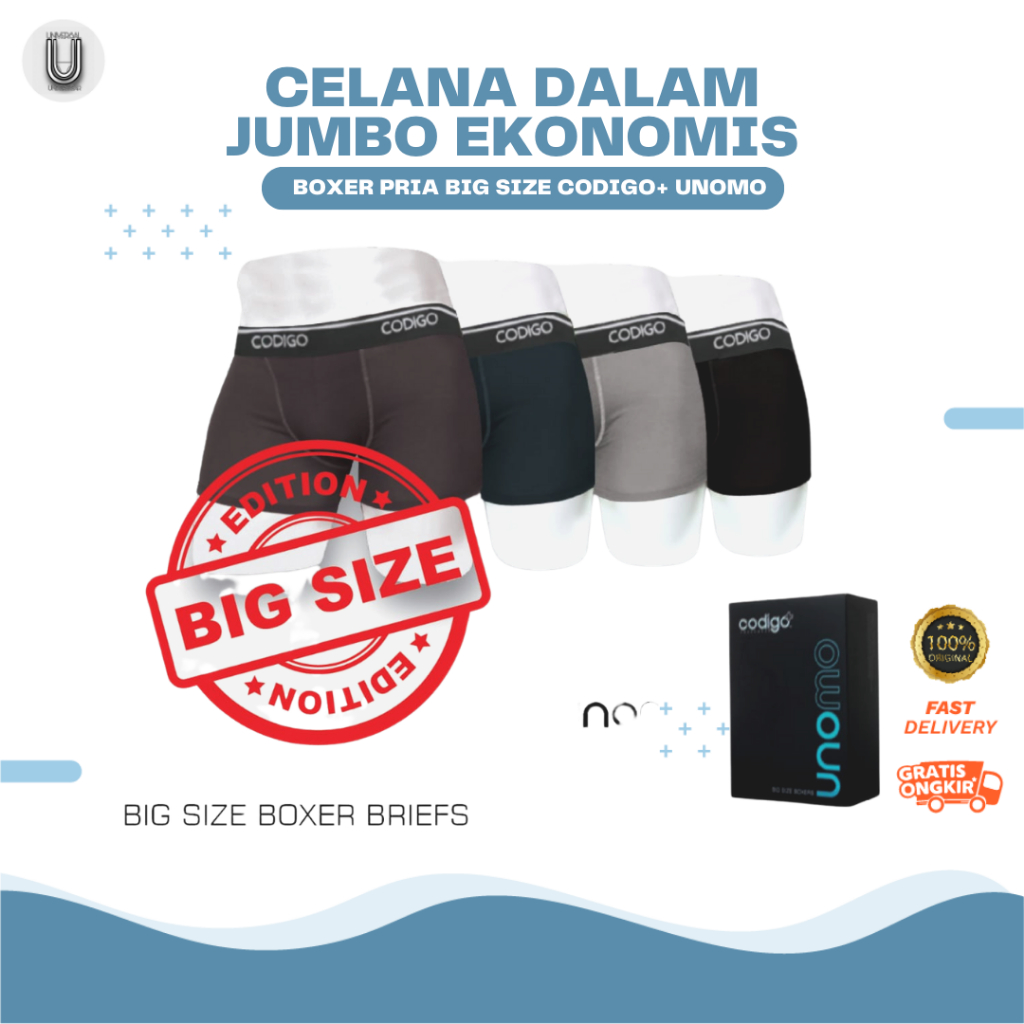 Celana Dalam Boxer Pendek Bigsize Pria Jumbo Codigo + Unomo Bahan Katun Premium By Umen - Universal 