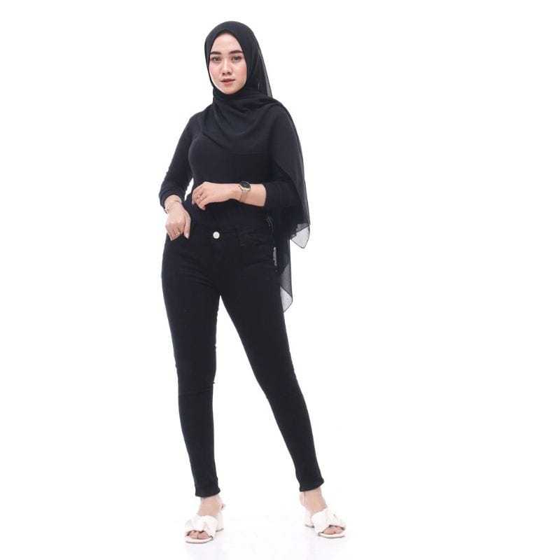 Celana jeans wanita skinny Prada soft jeans wanita premium warna iceblue navy hitam spray ukuran