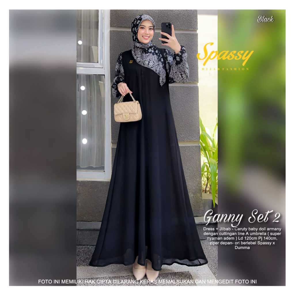 ( INCLUDE HIJAB ) GANNY SET HIJAB DRESS GAMIS MAXY ORIGINAL BY SPASSY HIJAB FASHION ORI TERBARU 2023