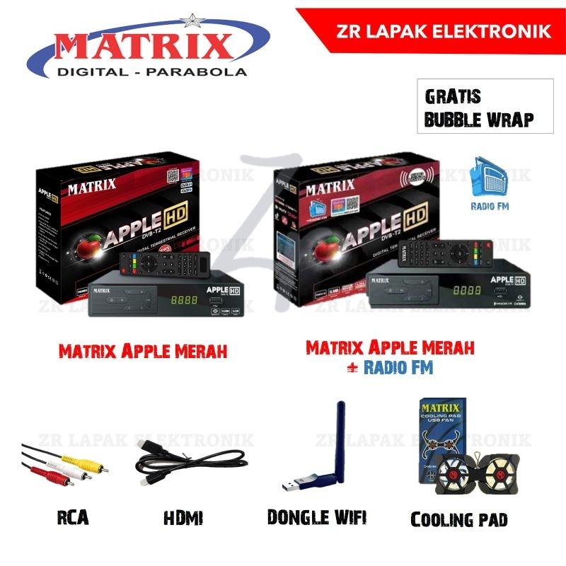 (Best Deal) Set Top Box STB DVB-T2 Merk Matrix Apple HD Merah / Matrix Apple HD Merah + Radio FM