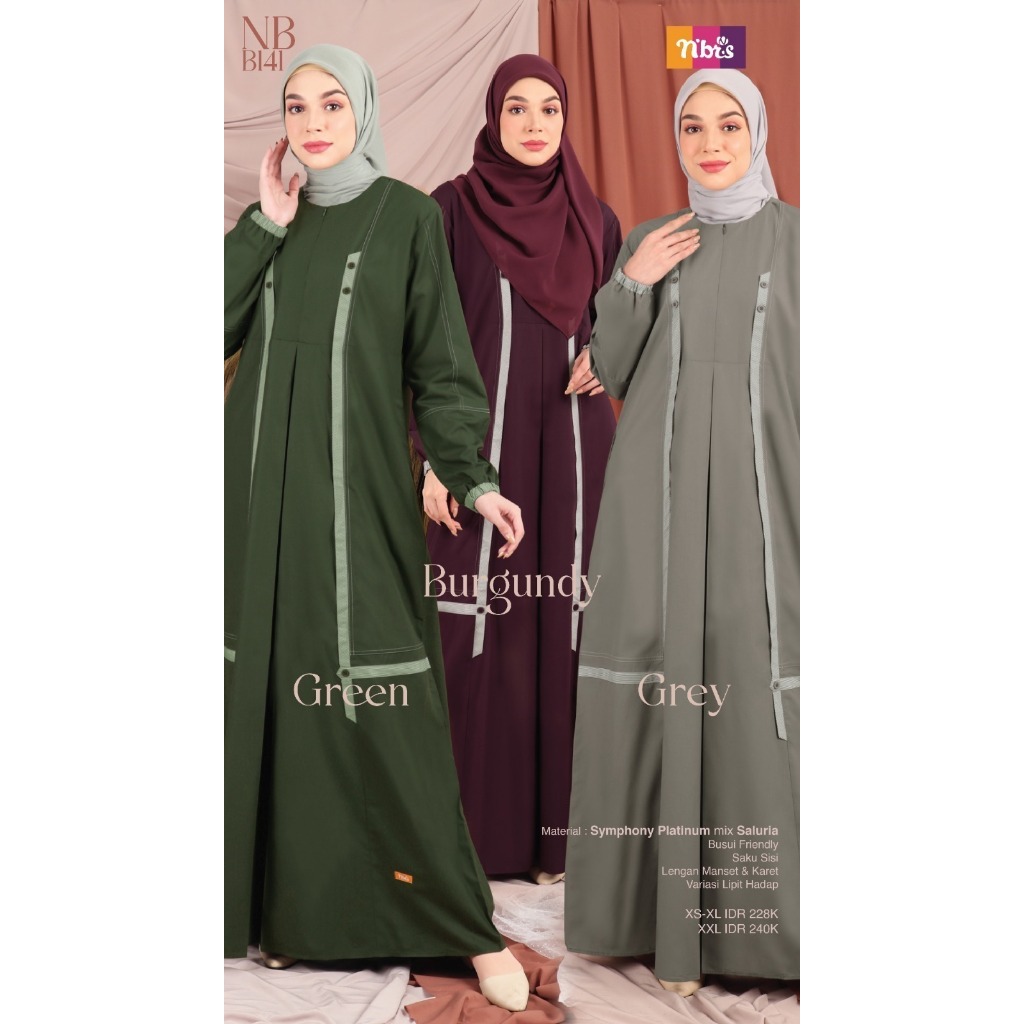 [ SALE ] GAMIS NIBRAS SYAR'I NBRS NB B141 BURGUNDY GREEN GREY HIJAU BOTOL POLOS MURAH ADEM XS - XXL 