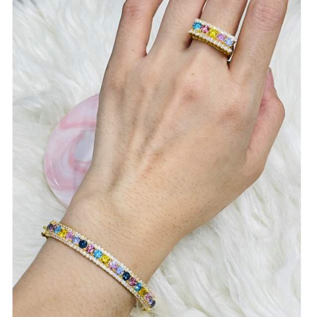 gelang plus cincin permata pastel cantik emas asli kadar 700