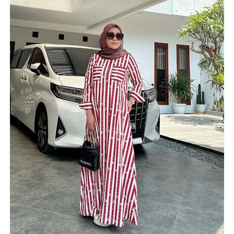 NEW KORINA BASIC  STRIPE dress || gamis Korina || dress casual