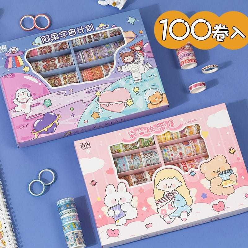 

Washi Tape 100roll/Stiker Washi Tape 100Roll Dekorasi Unik Roll Tape