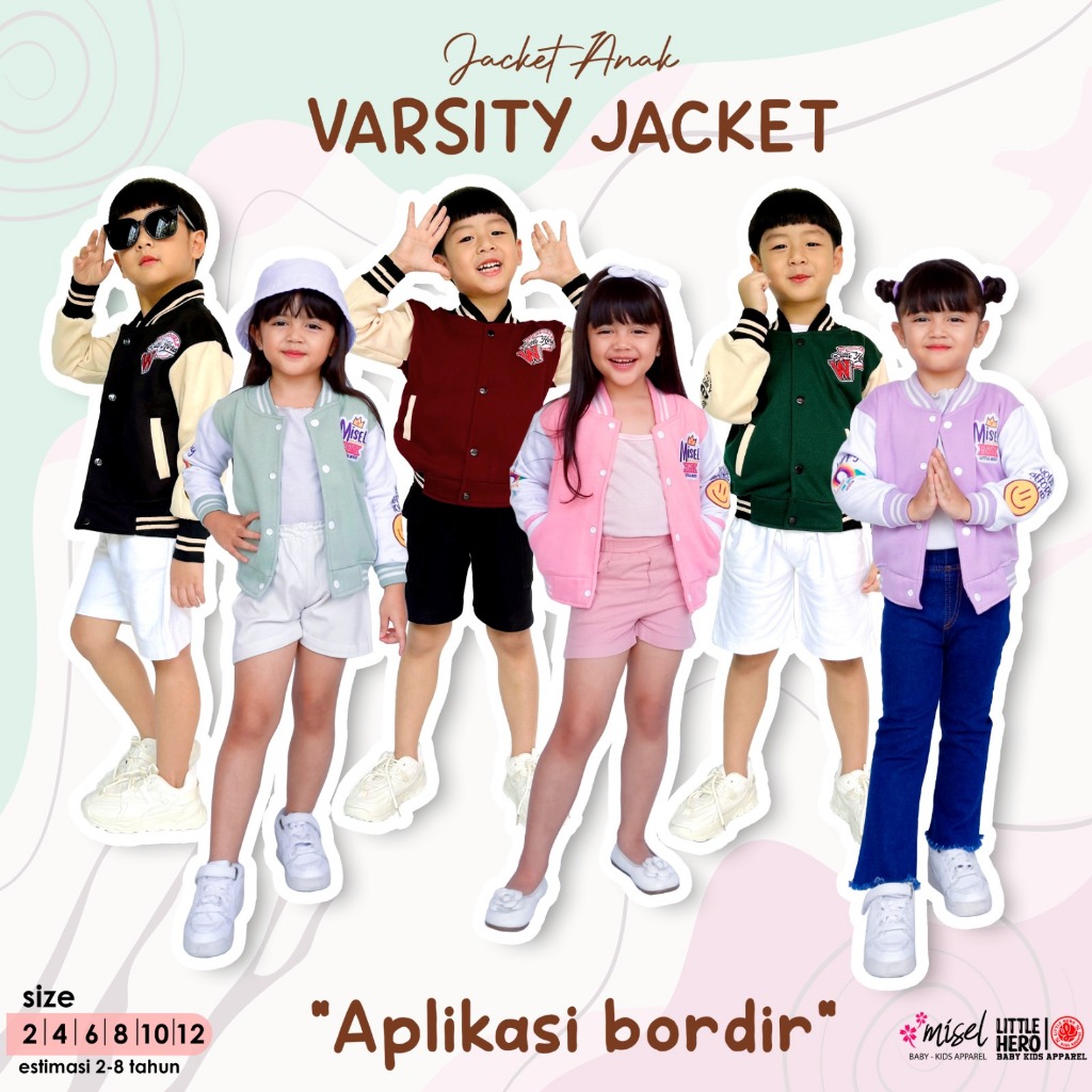 LITTLE HERO JEKET ANAK VARSITY Anak Laki-Laki & Perempuan Estimasi 2-8 Tahun