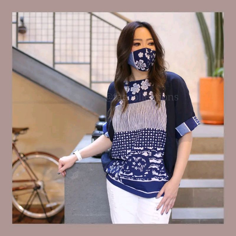 Blouse batik kombinasi polosan + FREE MASKER