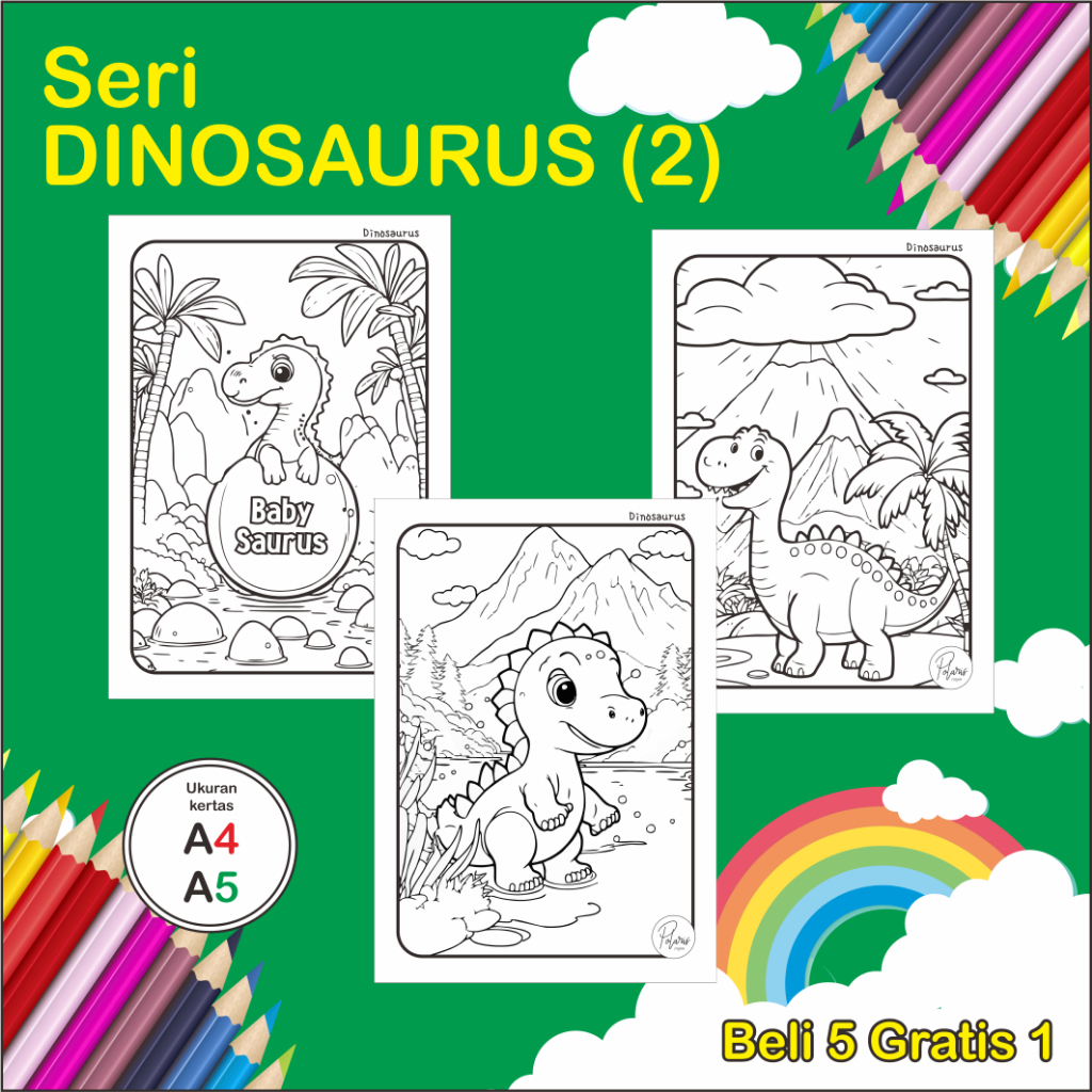 

Kertas gambar sketsa mewarnai tema DINOSAURUS untuk anak SD,TK,PAUD - lembar kertas gambar murah