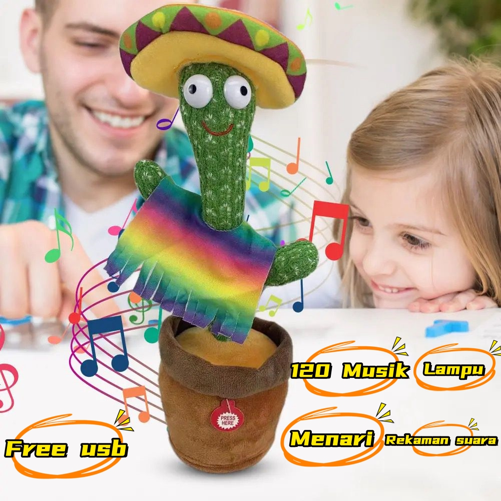 COD Free USB Mainan Kaktus Bergoyang Dancing Cactus Boneka Kaktus Goyang dan Bicara Kaktus Joget Ngo