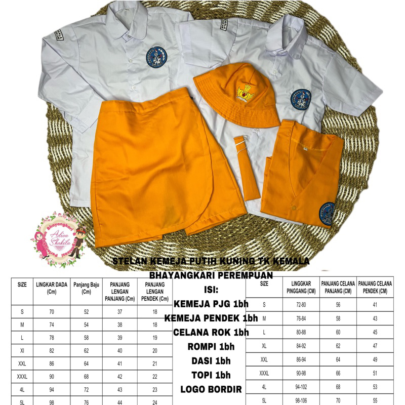 ADIVA - STELAN KEMEJA PUTIH KUNING TK KEMALA BHAYANGKARI PEREMPUAN