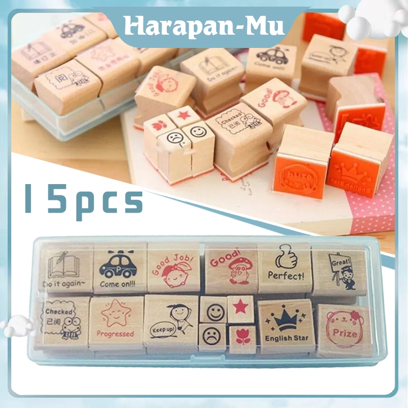 

15 Pcs Stempel Guru Stempel Reward Bahasa Inggris Stempel Reward Set Karet Perangko Kartun