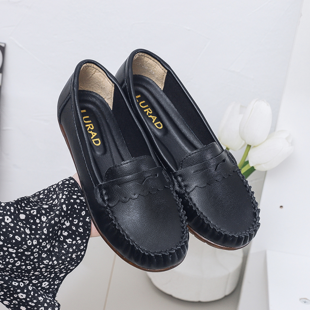 LURAD Sepatu Hitam Sepatu Wanita Sepatu Cewek Sepatu Hitam 2573 Polos Slip-On Sepatu Ujung Bulat Kece