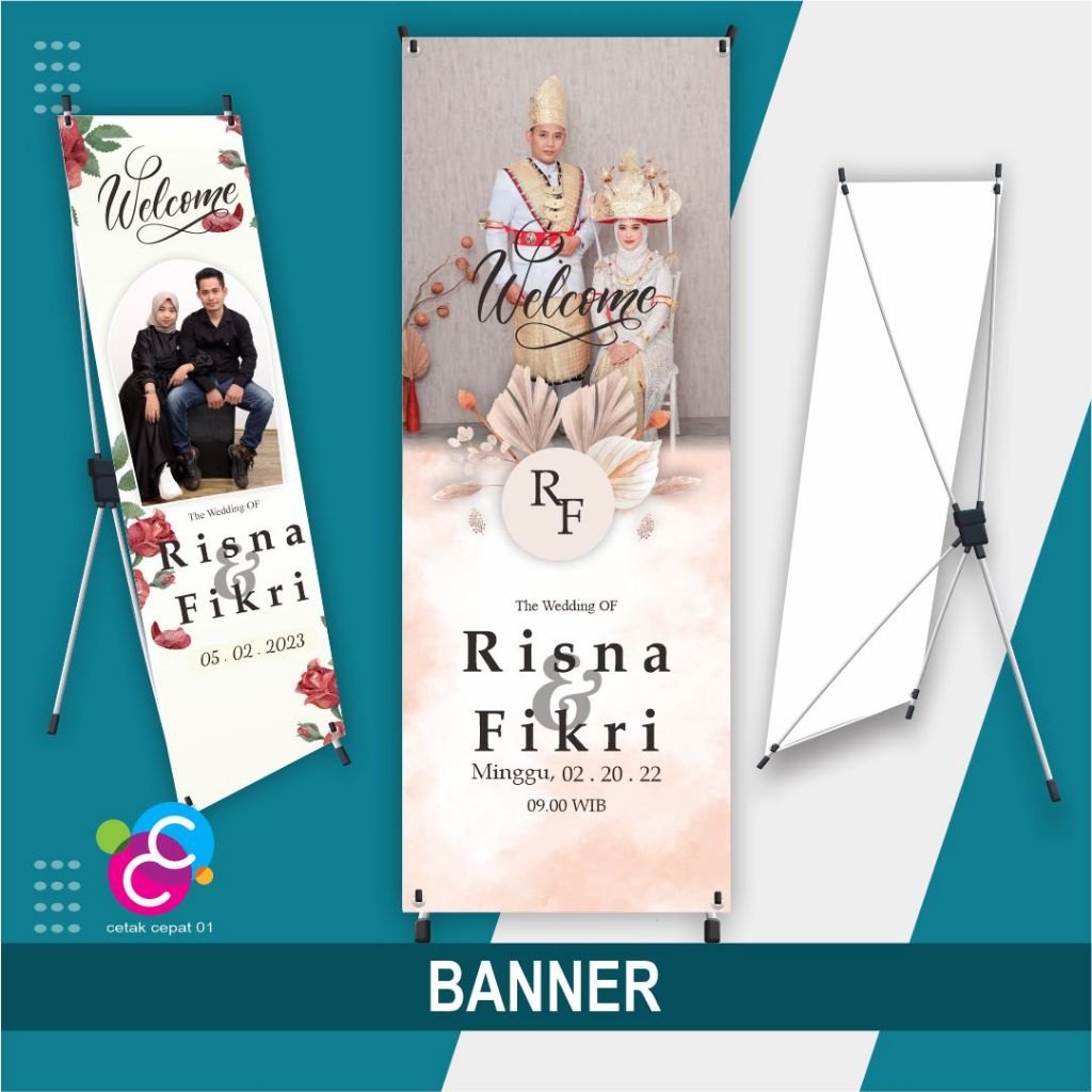 BANNER WEDDING + TIANG / STAND BANNER ACARA WEDDING / PERNIKAHAN ENGAGEMENT KHITAN