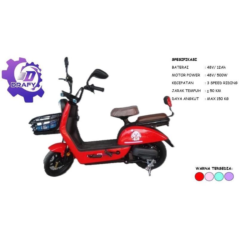 SEPEDA LISTRIK DRAFY D BATTERY 48V 12AH DINAMO 500 WATT TAMPILAN OKE