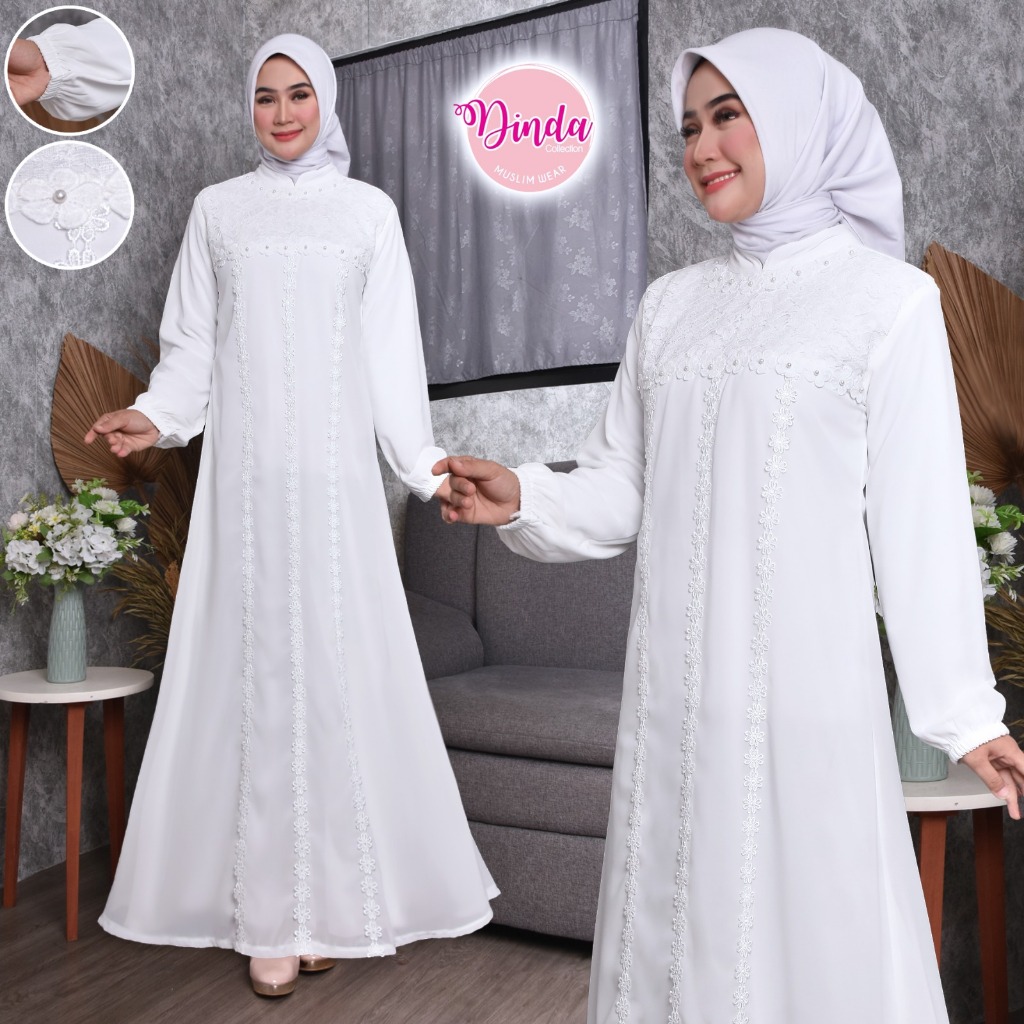 Dinda Balqis Dress Baju Gamis Wanita  Gamis Putih Lebaran Umroh Haji Busana Muslim Wanita DCM#1597