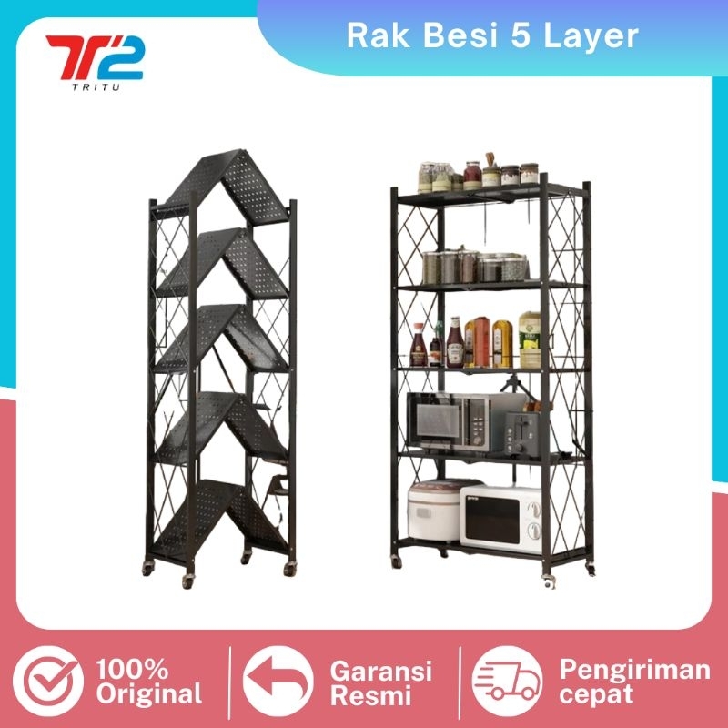 TRITU RAK DAPUR SERBAGUNA RAK ETALASE RAK DAPUR TROLI  RAK DAPUR LIPAT 5 LAYER