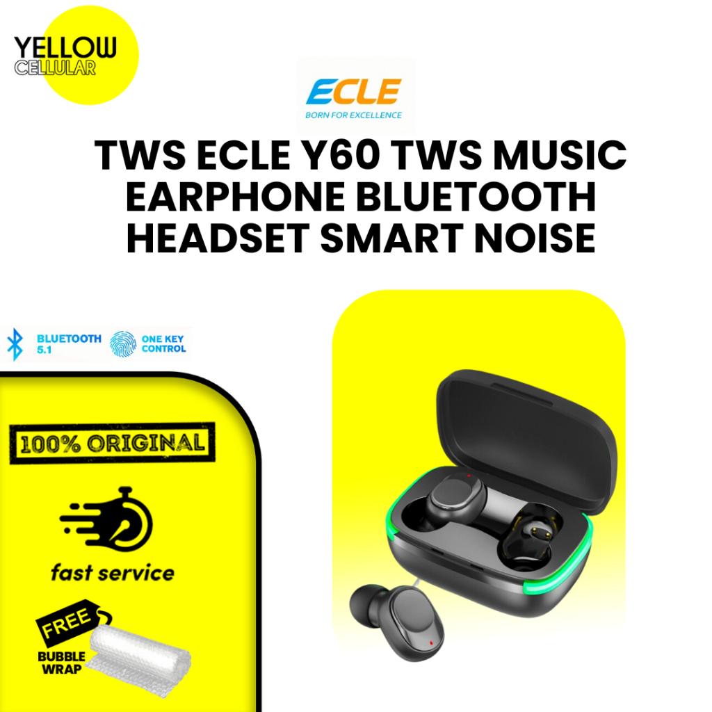 TWS ECLE Y60 TWS MUSIC EARPHONE BLUETOOTH HEADASET SMART NOISE REDUCTION TRUE WIRELESS HIFI STEREO T
