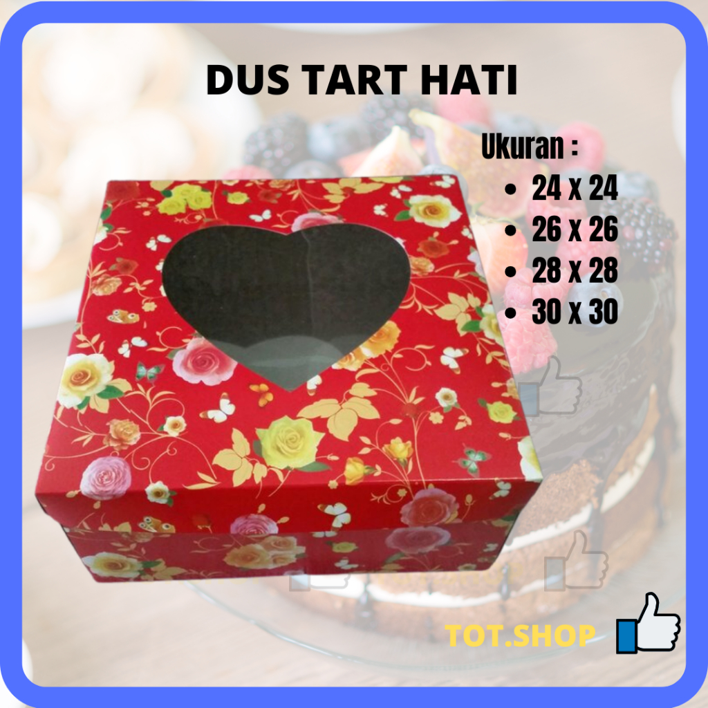 Dus Tart Hati Kue Motif Bunga Dus Tutup / Dus Kue Seserahan / Dus Kue Hantaran / Kotak Kue Ulang Tah