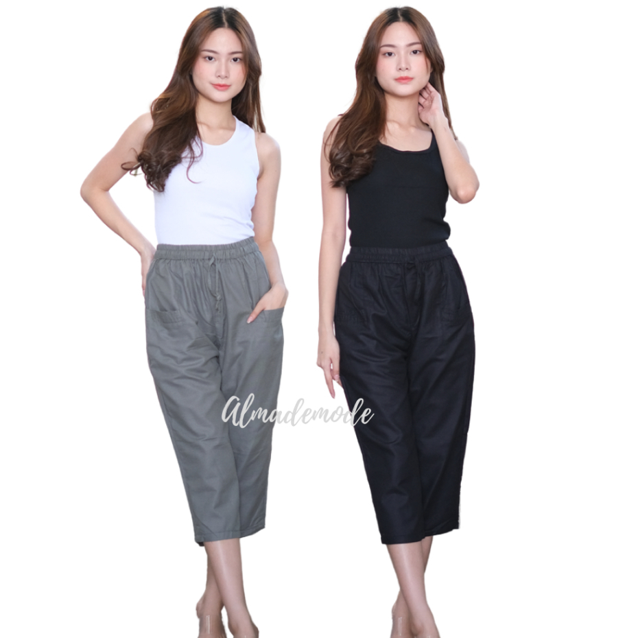 Celana Pendek Wanita 7/8 Katun Linen Premium, Celana Wanita Amora