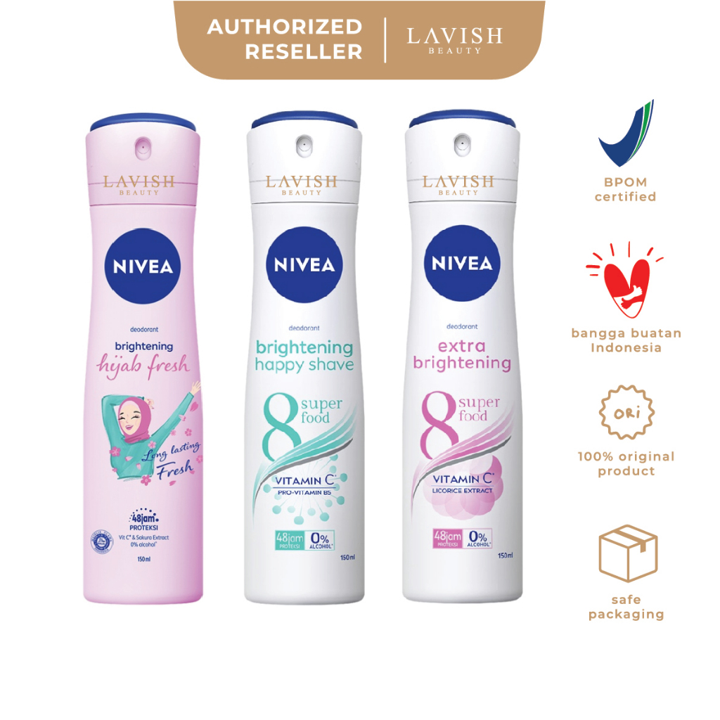 NIVEA Extra Brightening // Brightening Hijab Fresh // Happy Shave Deodorant Spray (150ml)