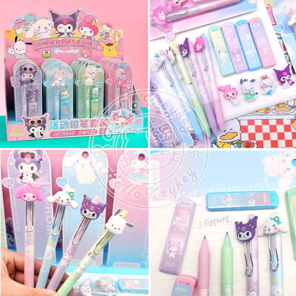 

set pensil mekanik refill penghapus melody kuromi cinnamoroll pochacco