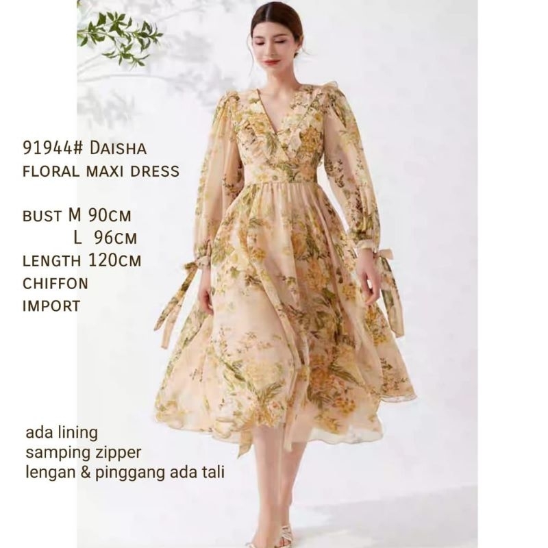91944 Fashion Maxi dres dress lengan panjang bunga2 cantik manis modis bkk bangkok ngembang megar ko