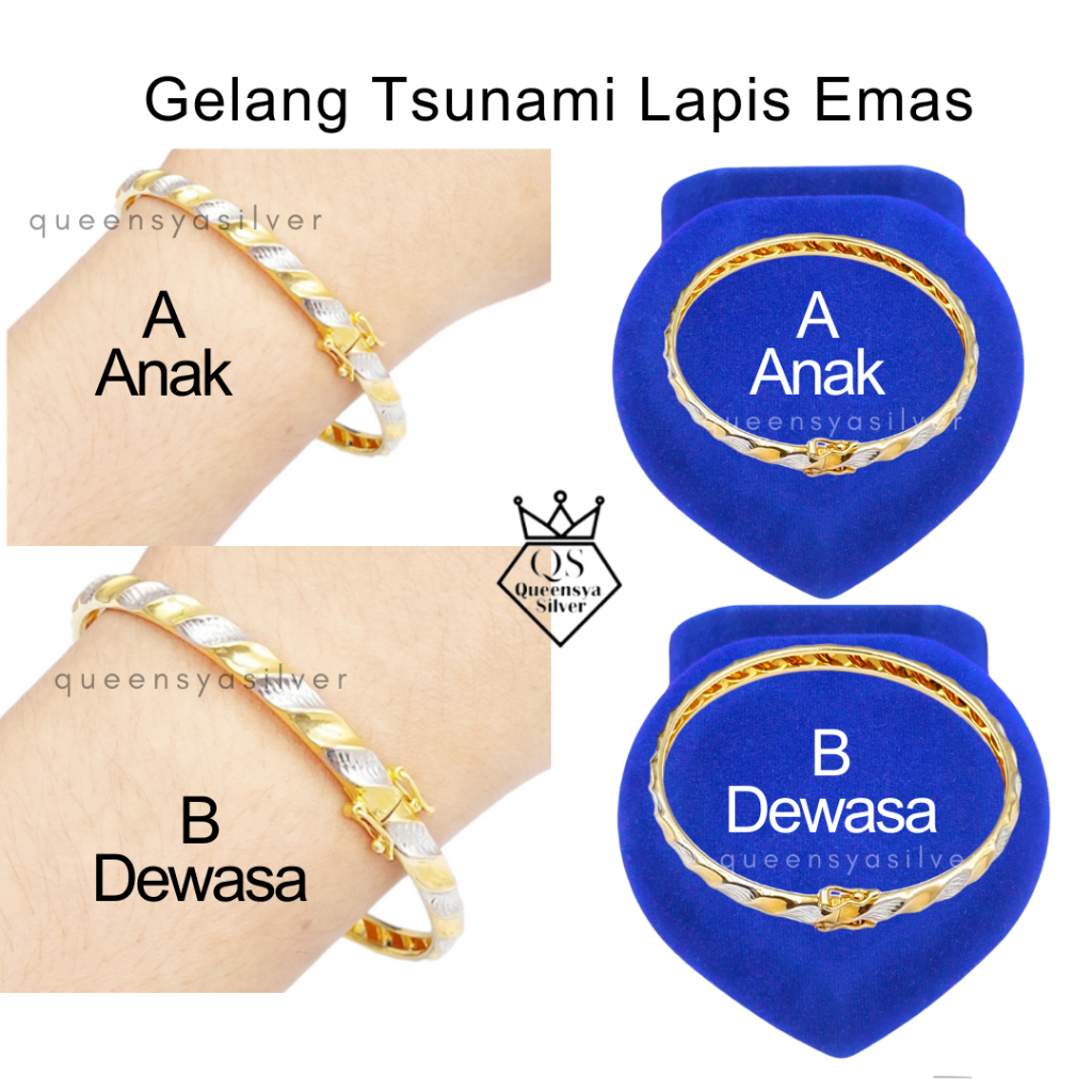 Gelang Perak Asli | Gelang Perak Wanita Lapis Emas Tsunami Queensya Silver