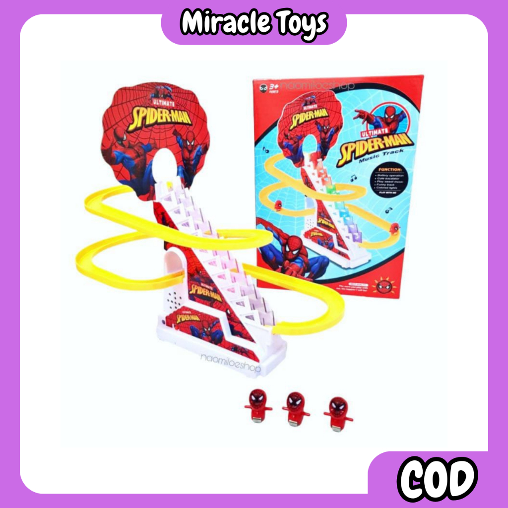 COD - Mainan Track Tangga Spiderman Baterai Musik // Mainan Spiderman Jolly seluncur Music Toys