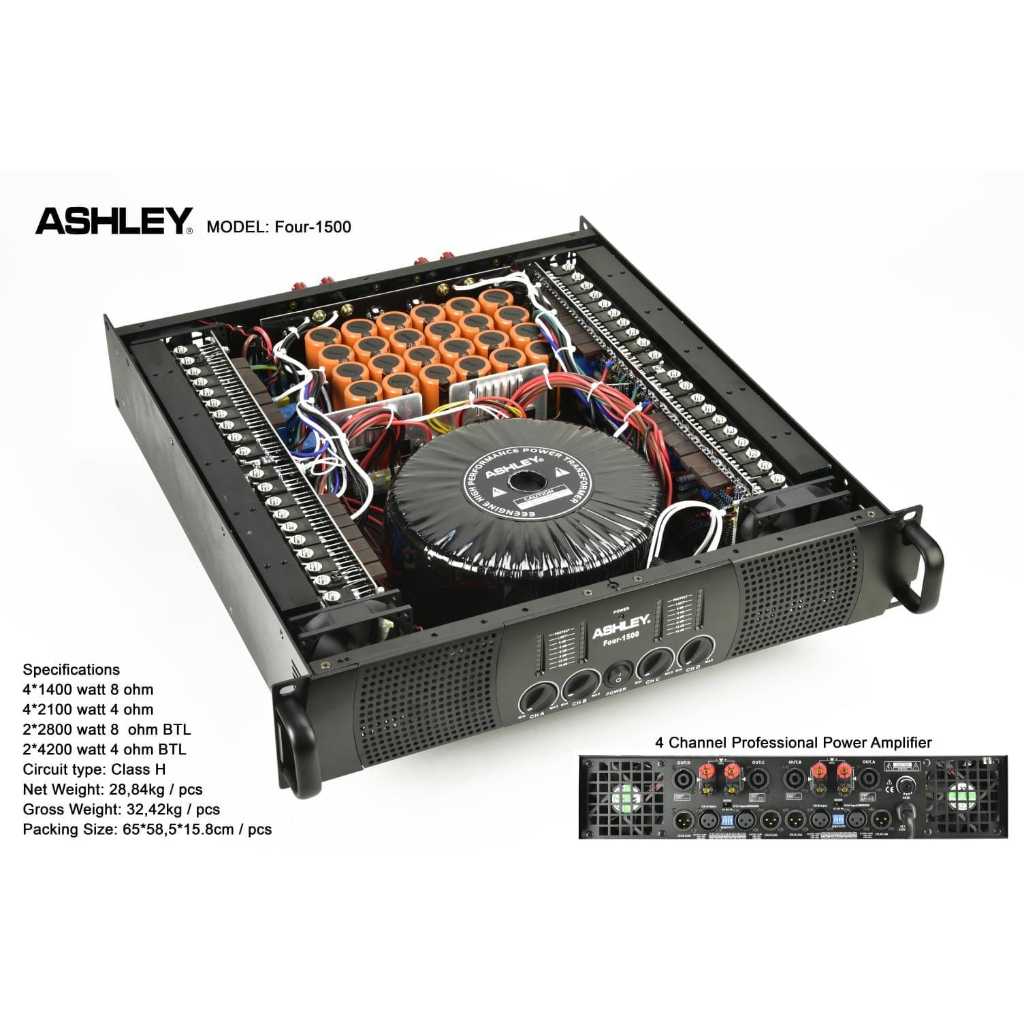 Power Amplifier 4 Channel ASHLEY FOUR-1500 FOUR1500 Four 1500 Class H Original