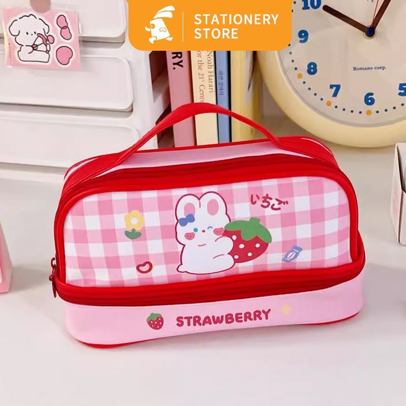 

Tempat pensil berkapasitas besar/tas kosmetik berlapis ganda/tas penyimpanan-Rabbit Stationery