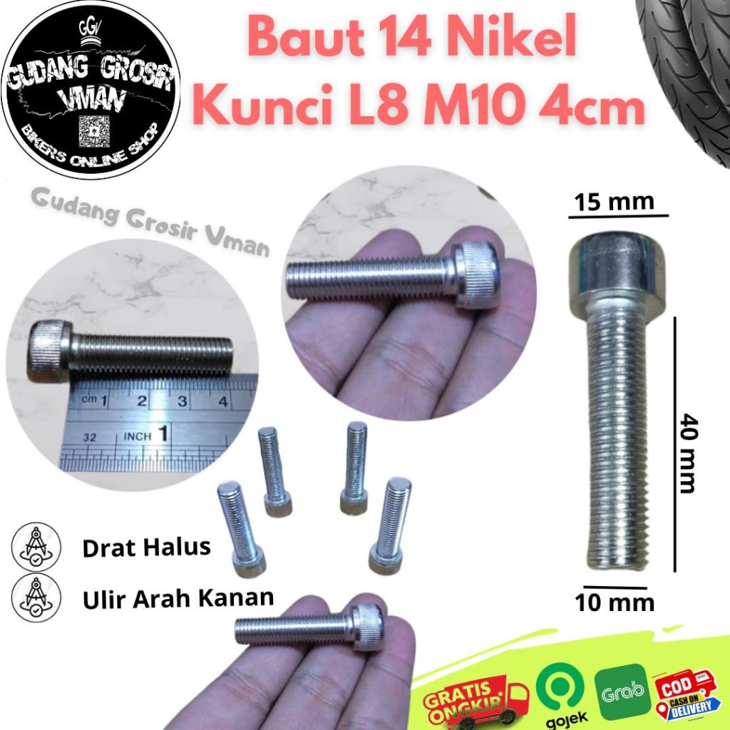 Baut L Nikel Baut 14 Kunci L8 panjang 4cm