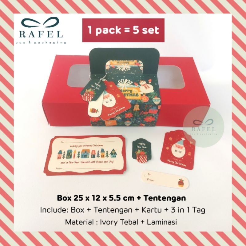 

5 Set Box Natal 25 x 12 x 5.5 cm Merah Set Tentengan