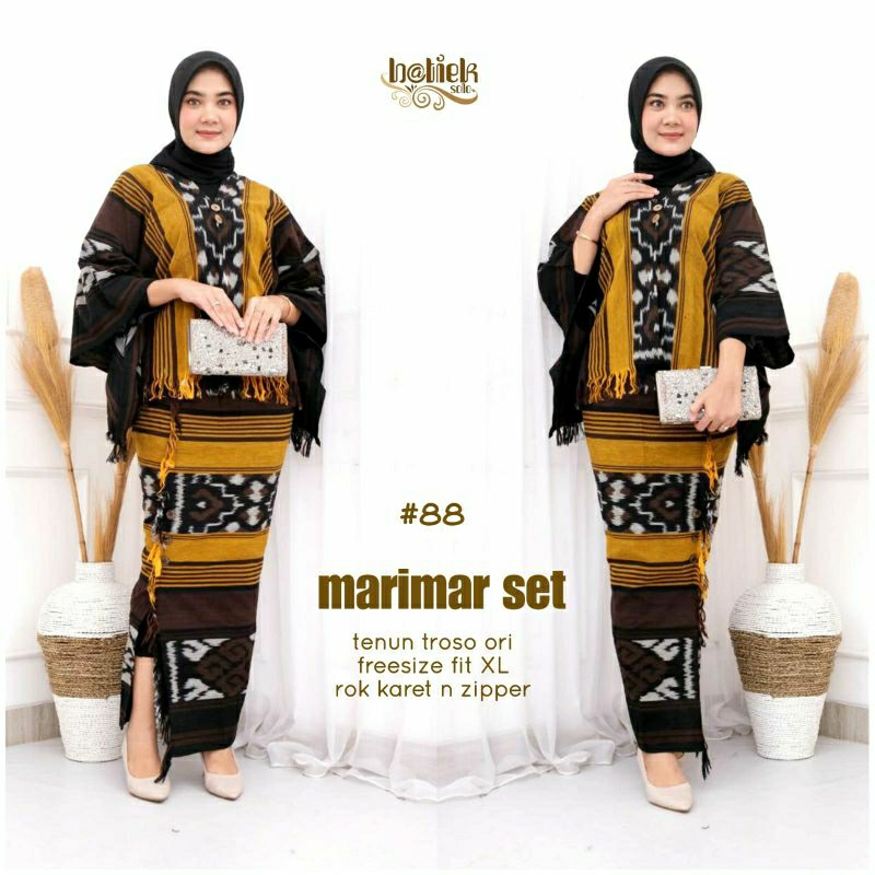 MarimaR Set Tenun tRoso ORI BATIEK SOLO // 10.12 B Classic Batwing / RnB Kartini Waka Melati/ cendra