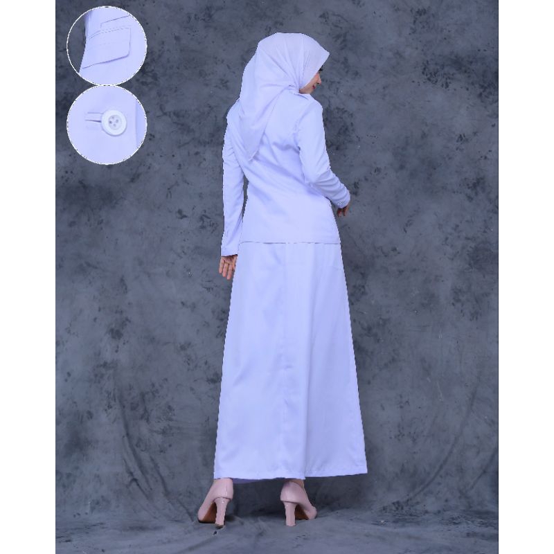 SERAGAM  PERAWAT PUTIH KANTONG DOUBLE SET ROK A PUTIH  / SET CELANA PUTIH/ SET ROK SPAN PUTIH BAHAN  KATUN  FREE. HIJAB